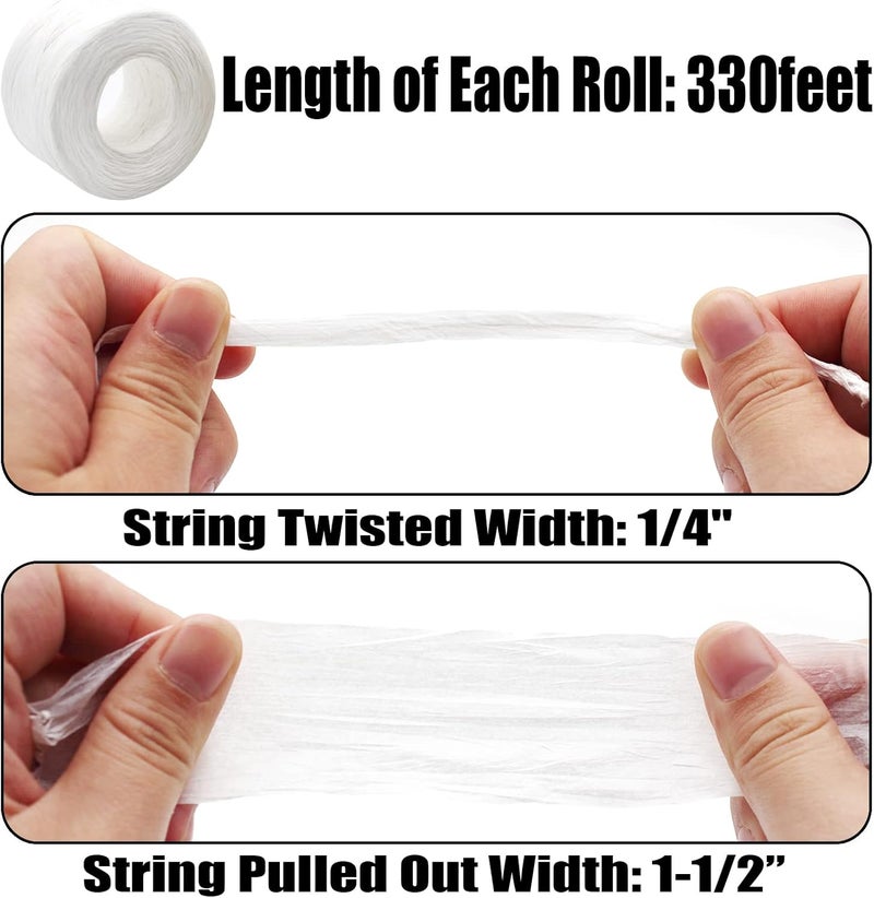 Anvin 2 Rolls Natural Raffia Paper Ribbon Matte Twine Raffia Ribbon Paper Decorative String for Festival Gift Wrapping, Crafts and DIY 1/4" Wide by 330 Feet Each Roll (White) - Image 2